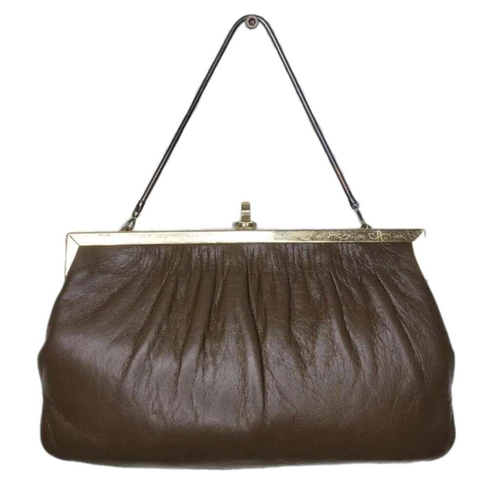 Vintage Etra Brown Genuine Leather Frame Clutch Bag